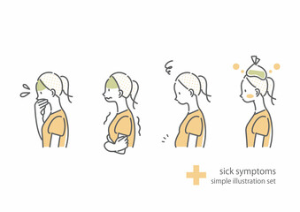 体調不良の症状アイコンセット　女性　シンプルでお洒落な線画イラスト