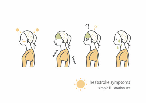 体調不良の症状アイコンセット 熱中症 女性 シンプルでお洒落な線画イラスト Stock Vector Adobe Stock