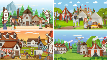 Set of different scene medieval