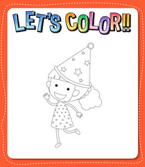 Worksheets template with let’s color!! text and girl outline