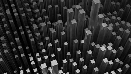 abstract background of random black cube block wave pattern, 3D illustration rendering