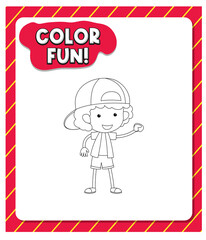 Worksheets template with color fun! text and boy outline