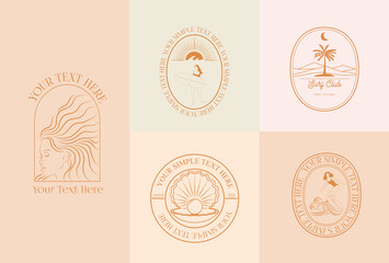 Collection of Summer, Sea, Surfing, Tropical linear logos, symbols, icons design template. Editable vector logotype.