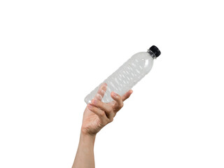 Hand holding plastic bottle white isolated,Man hand holding empty water bottle