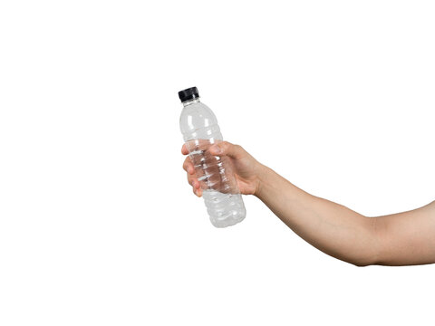 Hand Holding Plastic Bottle White Isolated,Man Hand Holding Empty Water Bottle