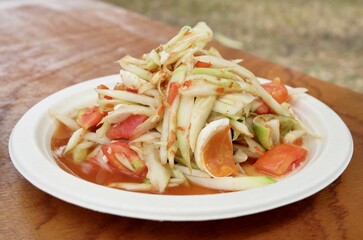 Green Papaya Salad or Som Tum with Salted Egg