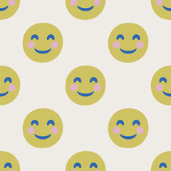 Seamless vector facial expression pattern. Repeat chat emoji background for fabric, textile, wrapping, cover etc.	