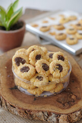 chocolate thumbprint cookies in the jar