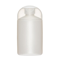 Cosmetic bottles with lid isolated on white background. Bottle with hand sanitizer. Antimicrobial liquid gel. Hand hygiene. Shampoo bottle. Medicine bottle. Liquid soap.