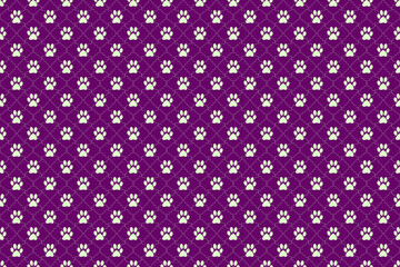 light green cream animal footprints wallpaper doodle background, cute seamless pattern, purple background