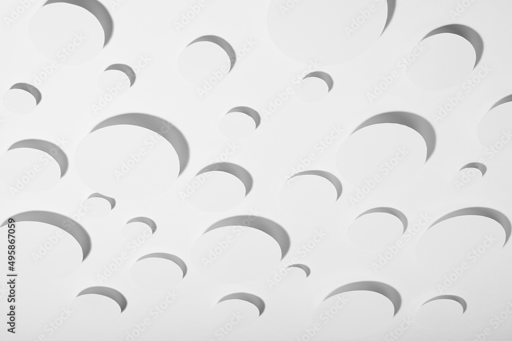 Poster modern random pattern of white paper ovals different size in hard light with grey contrast strict sh