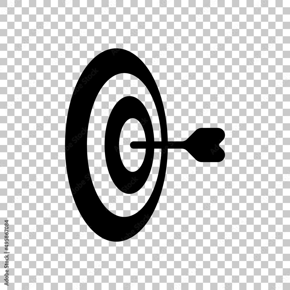 Poster target with arrow, focus on the objective, dart game, simple icon. black symbol on transparent backg