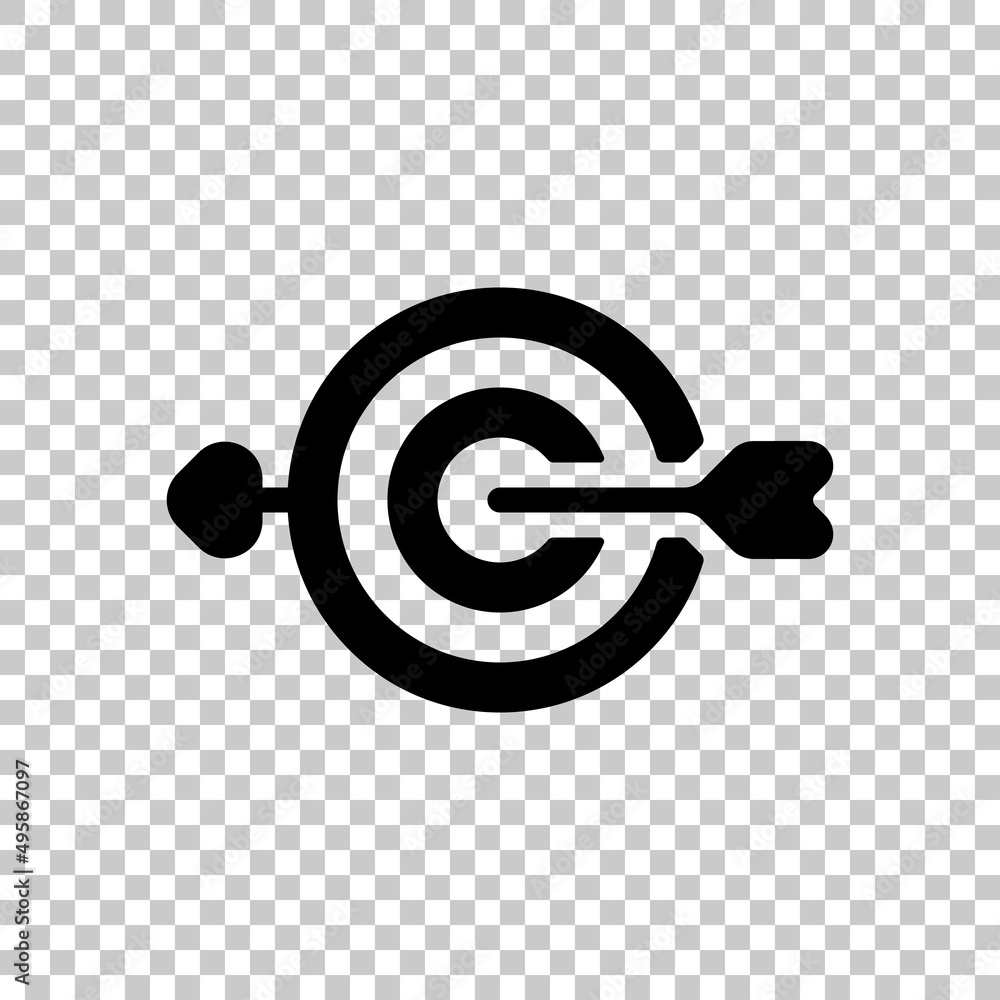 Poster target with arrow, focus on the objective, dart game, simple icon. black symbol on transparent backg