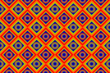 Seamless geometric ethnic fabric pattern, blue-orange floral pattern, Thai fabric design, carpet, wallpaper, curtain, cushion, clothing, wrap, batik