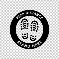 Footprint floor sticker, social distance during covid. Black symbol on transparent background