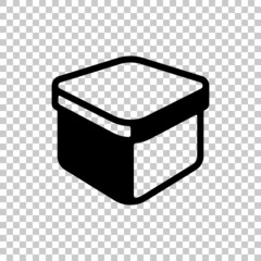 Delivery box, simple carton package icon. Black symbol on transparent background