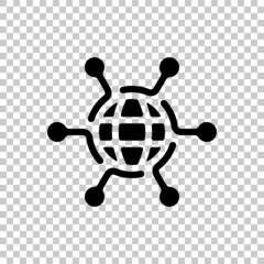 Digital technology, social network, global connect, simple business logo. Black symbol on transparent background
