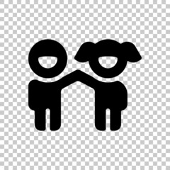 Boy and girl, two children, simple icon. Black symbol on transparent background