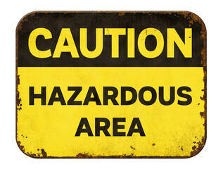 Vintage tin caution sign on a white background - Hazardous Area - 495867482