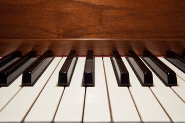 Close up of piano keys.