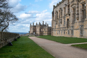Wide angle view of Long Gallery and Little Castle at Bolsover Castle in Derbyshire, UK