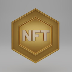 3D render NFT non-fungible token icon. Crypto Icon or Logo Symbol. Crypto currency NFT token isolated on white background. 3D rendering illustration.
