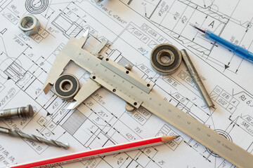 calculation of the overall dimensions of the bearing using a caliper located on the set of drawings