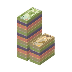 Sri Lanka Rupee Vector Illustration. Sri Lanka money set bundle banknotes. Paper money 100, 500, 1000, 5000 Rs. Flat style. Isolated on white background. Simple minimal design.