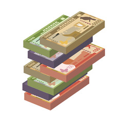 Sri Lanka Rupee Vector Illustration. Sri Lanka money set bundle banknotes. Paper money 100, 500, 1000, 5000 Rs. Flat style. Isolated on white background. Simple minimal design.