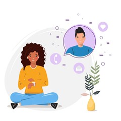 Dark skin woman calling her friend from the smartwatch. Contemporary communication concept. Communication with smart devices.