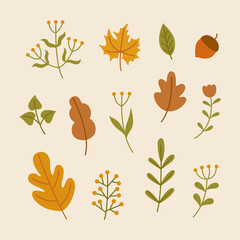 Obraz premium Hand drawn autumn leaves and flowers abstract decorative vector illustration