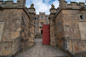 Red gate/entrance of 'Little Castle' at Bolsover Castle in Derbyshire, UK