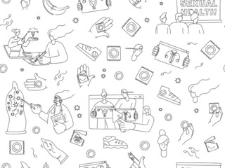 Say Yes to Safe Sex seamless pattern background icons set