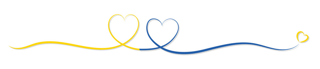 Hearts for Ukraine in blue and yellow hand drawn