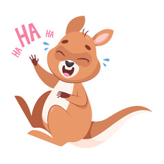 Happy kangaroo laughing cartoon vector illustration. Adorable mammal having fun, crying from laughter or happiness, enjoying life. Wildlife animal, marsupial, joy concept