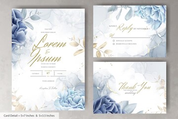 Realistic Watercolor Floral Wedding Invitation Card Template with Hand Drawn Flower and Leaves