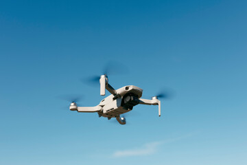 Low angle view of a drone taking off High quality photo