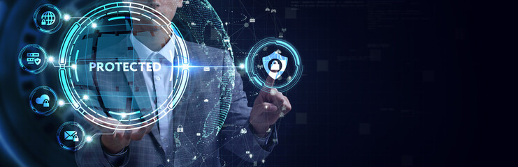 Cyber security data protection business technology privacy concept. Young businessman  select the...