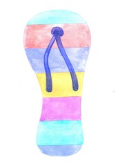 watercolor multicolored Vietnamese flip-flops on a white background