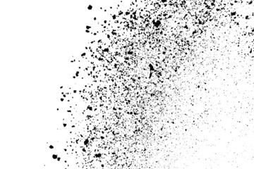 Black grainy texture isolated on white background. Dust overlay. Dark noise granules. Digitally generated image. Vector design elements. Illustration, Eps 10.