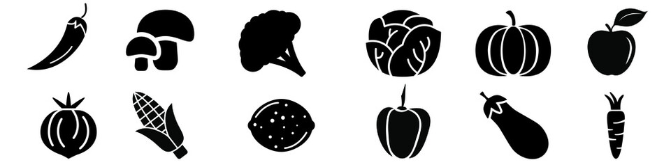 Vegetables vector icons set. vitamins illustration symbol collection. food symbol or logo.