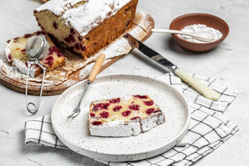 One light slice of bundt cake fresh organic natural ingredients sweet treat. Homemade sponge cake...