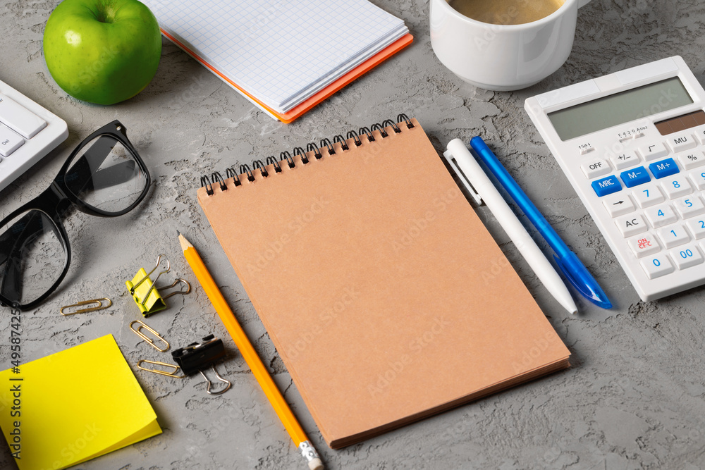 Canvas Prints Office desk with notepad, glasses and supplies