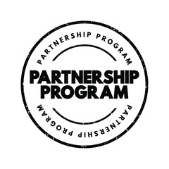 Partnership Program - business strategy vendors use to encourage channel partners, text concept stamp