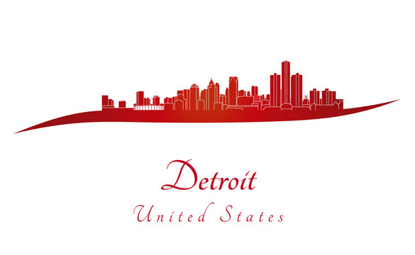Detroit skyline in red