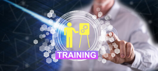 Man touching a training concept