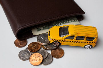 Taxi fare. Increase or decrease in fare. Taxi and personal finance. Concept. Crisis in taxi service.