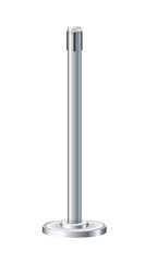 Retractable belt rack. Portable tape barrier. Black tape for fencing on silver supports.