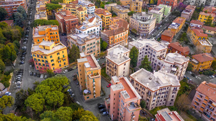 Aerial view of Garbatella, an urban zone of Rome in Italy.