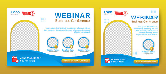 Business conference live webinar banner invitation and social media post template. Business webinar invitation design